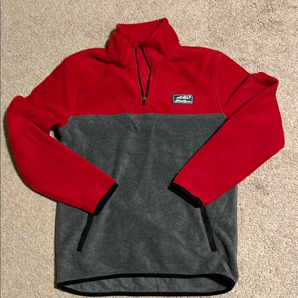 Eddie Bauer Red and Gray Quarter-Zip Fleece Pullover - Picture 1 of 3
